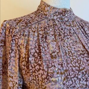 Hinge Watercolor Floral Mock Turtleneck Blouse XXS